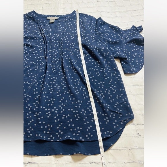 Olivia & Martin Women's Blouse Navy Blue Dot Ruffle 3/4 Sleeve Plus Size 1X - Picture 6 of 8